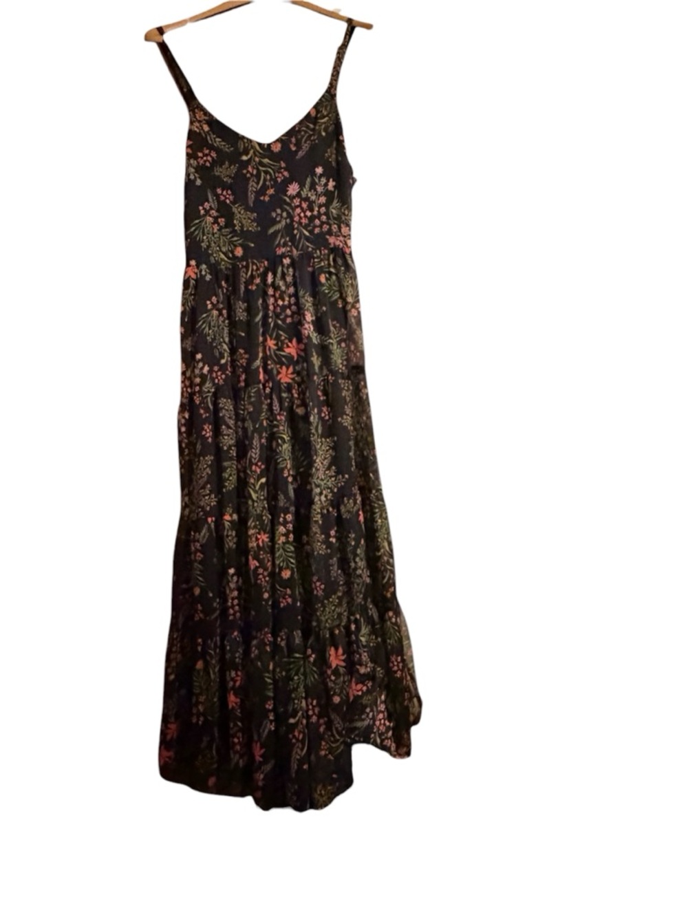 Rachel Zoe Black Floral Tiered Maxi Dress with Pink and Green Floral Print - Picture 2 of 6